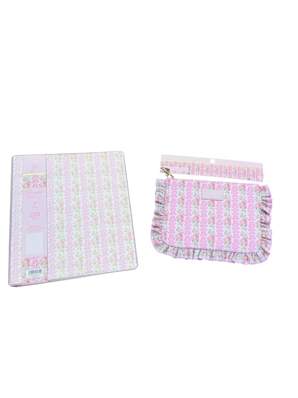 LoveShackFancy Pink Floral Ruffle Pouch and Binder Set